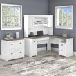 Pemberly Row L Desk with Hutch & File Cabinet in White & Gray - Engineered Wood