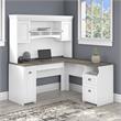 Pemberly Row 60W L Desk with Hutch in Shiplap Gray and White - Engineered Wood