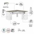 Pemberly Row 60W L Desk with Hutch in Shiplap Gray and White - Engineered Wood