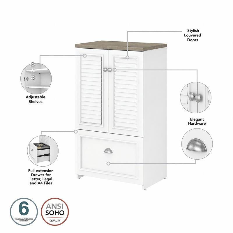 Pemberly Row L Desk and Storage File Cabinet in White and Gray - Engineered Wood
