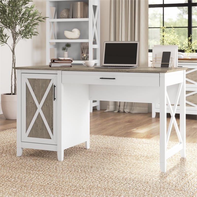 Pemberly Row Contemporary Wood Computer Desk with Storage in Gray