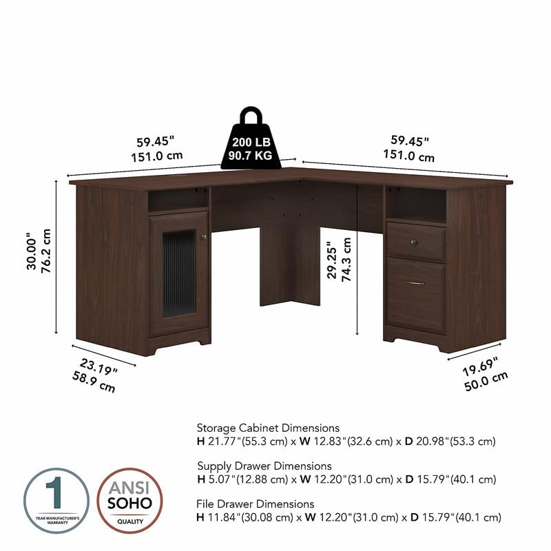 Pemberly Row 60W L Shaped Computer Desk in Modern Walnut - Engineered Wood