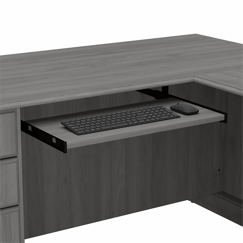 Pemberly Row L Shaped Computer Desk with Drawers in Gray - Engineered Wood