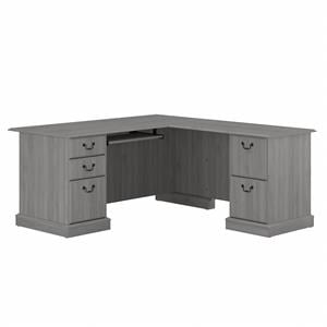 Pemberly Row L Shaped Computer Desk with Drawers in Gray - Engineered Wood