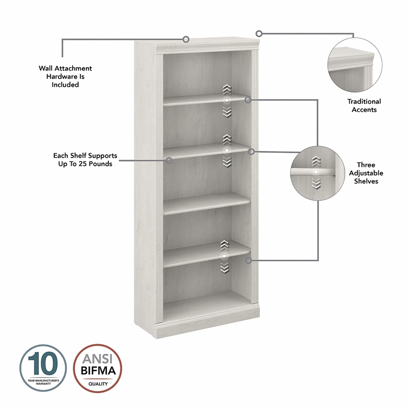 Pemberly Row Executive Desk & Bookcase Set in Linen White Oak - Engineered Wood