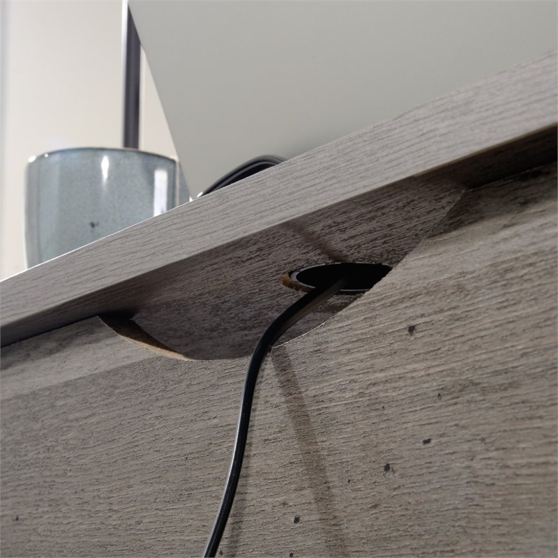 Pemberly Row L-shaped Farmhouse Engineered Wood Computer Desk in Mystic Oak