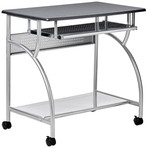 Pemberly Row Contemporary Mobile Metal Computer Cart in Black Anthracite
