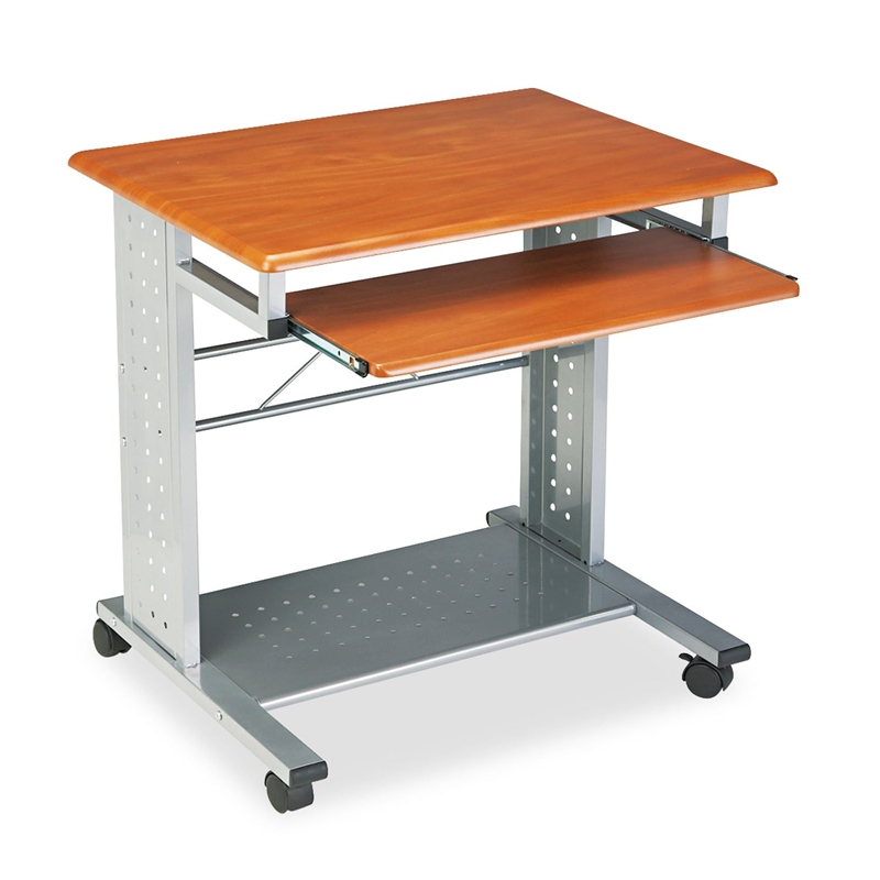 Pemberly Row Contemporary Mobile Metal Computer Cart in Cherry