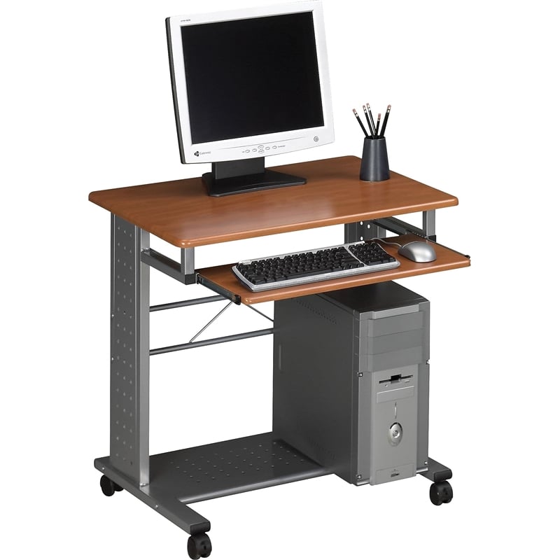 Pemberly Row Contemporary Mobile Metal Computer Cart in Cherry