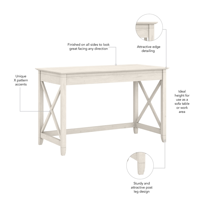 Pemberly Row Farmhouse Engineered Wood Writing Desk in Line White Oak