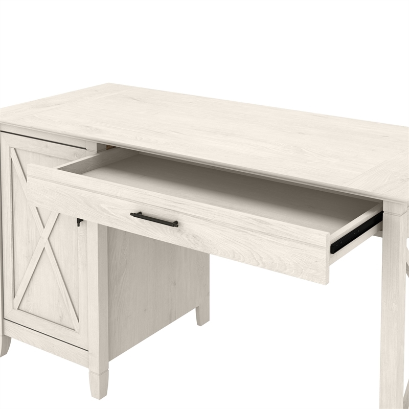Pemberly Row Farmhouse Engineered Wood Computer Desk with Storage in White