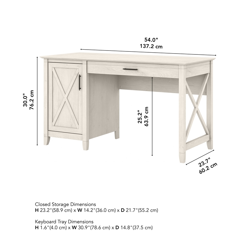 Pemberly Row Farmhouse Engineered Wood Computer Desk with Storage in White