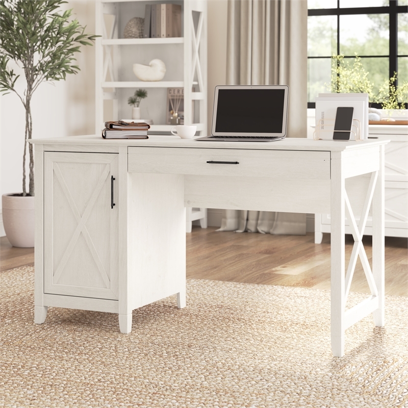 Pemberly Row Farmhouse Engineered Wood Computer Desk with Storage in White