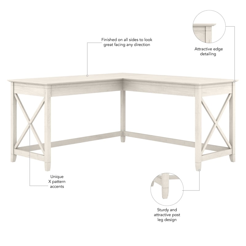 Pemberly Row L Shaped Contemporary Engineered Wood Desk in White