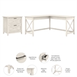 Pemberly Row L Shaped Engineered Wood Desk with Lateral File Cabinet in White