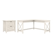 Pemberly Row L Shaped Engineered Wood Desk with Lateral File Cabinet in White