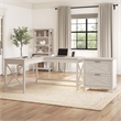 Pemberly Row L Shaped Engineered Wood Desk with Lateral File Cabinet in White