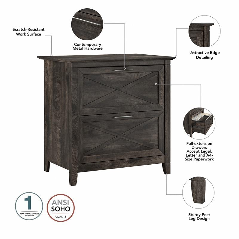 Pemberly Row 2 Drawers Farmhouse Wood Lateral File Cabinet in Gray