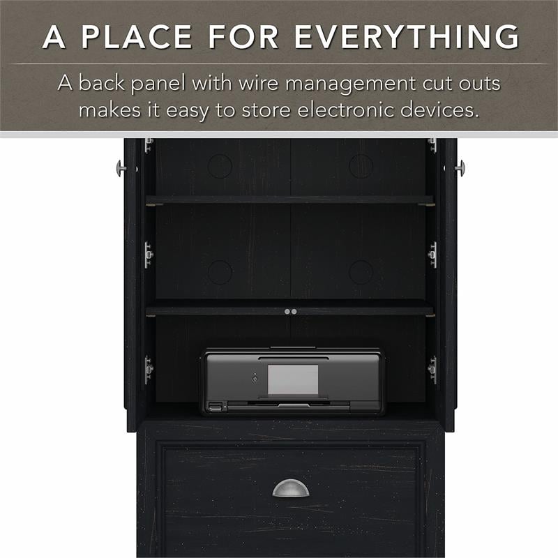Pemberly Row Storage Cabinet w/ File Drawer in Black & Cherry - Engineered Wood
