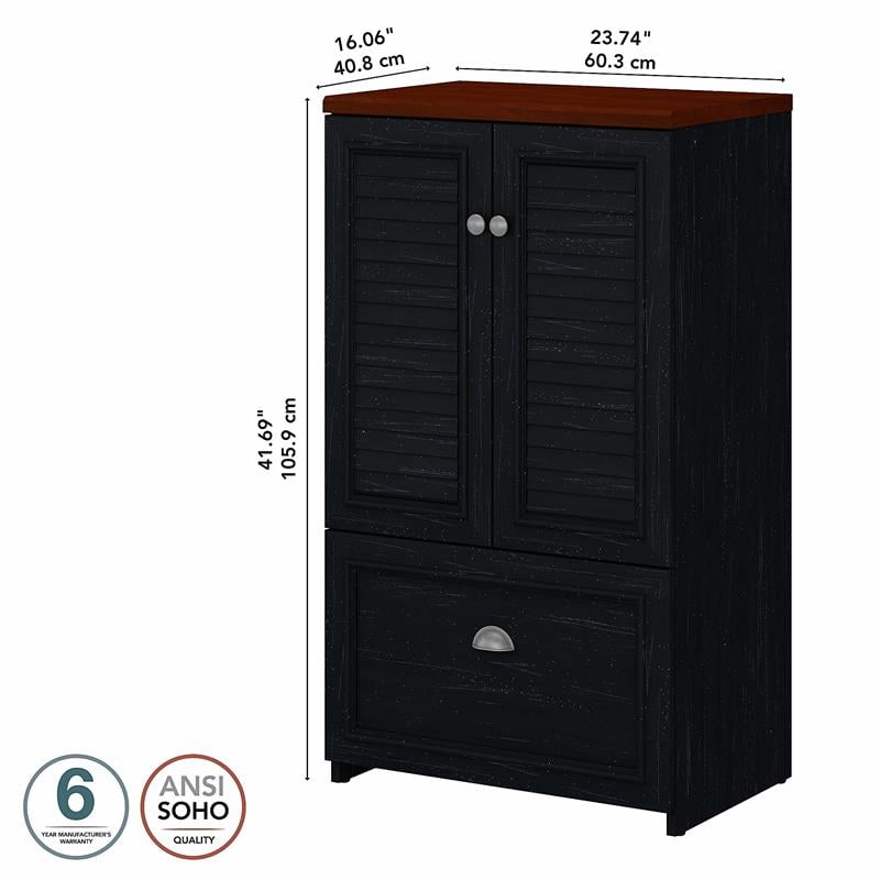 Pemberly Row Storage Cabinet w/ File Drawer in Black & Cherry - Engineered Wood