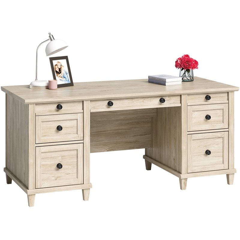 Pemberly Row Executive Desk in Engineered Wood-Chalk Oak Finish