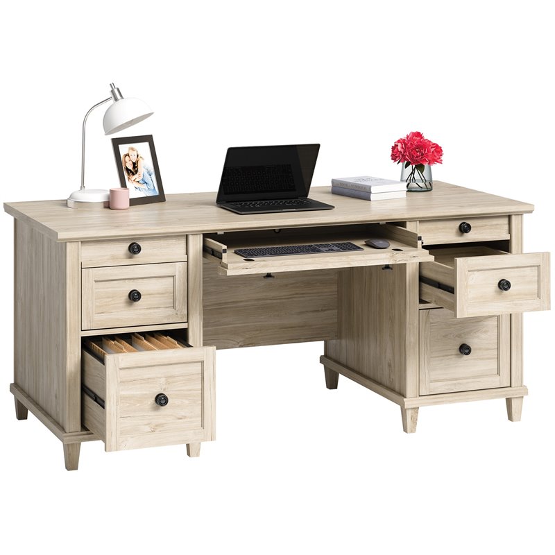 Pemberly Row Executive Desk in Engineered Wood-Chalk Oak Finish