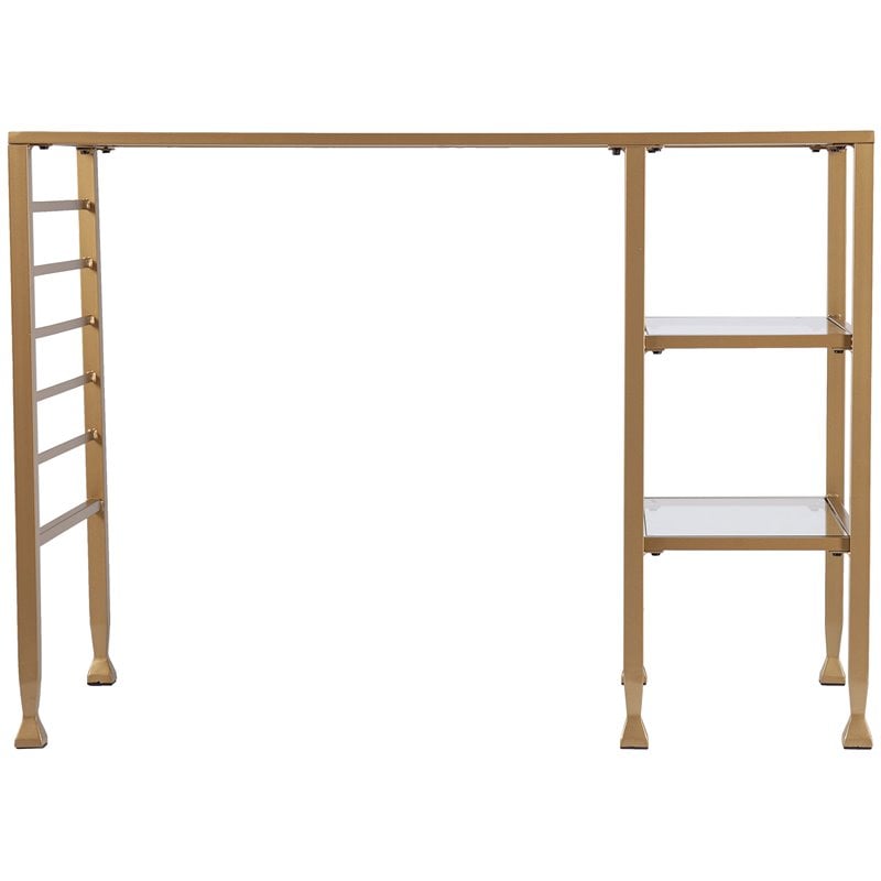 Pemberly Row Contemporary Glass Top Writing Desk in Soft Gold