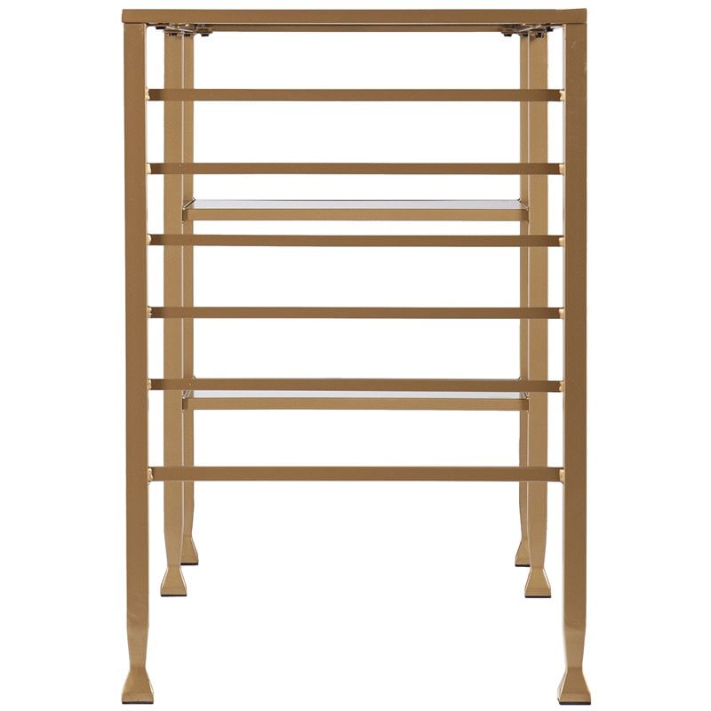 Pemberly Row Contemporary Glass Top Writing Desk in Soft Gold