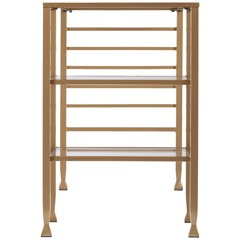 Pemberly Row Contemporary Glass Top Writing Desk in Soft Gold