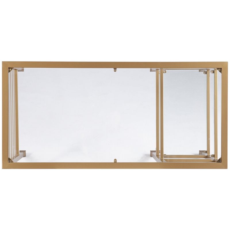 Pemberly Row Contemporary Glass Top Writing Desk in Soft Gold