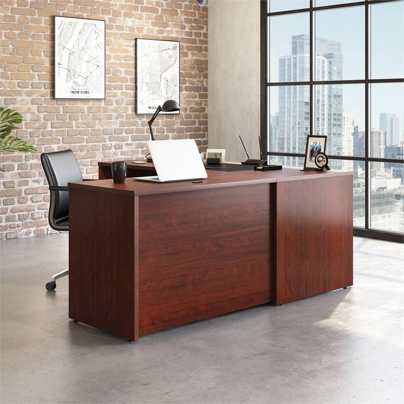 Pemberly Row Modern Engineered Wood Shell and Return in Classic Cherry