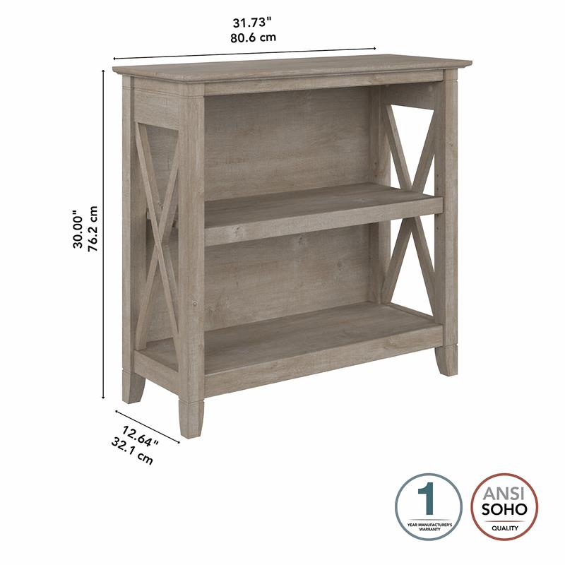 Pemberly Row Small 2 Shelf Bookcase in Washed Gray - Engineered Wood