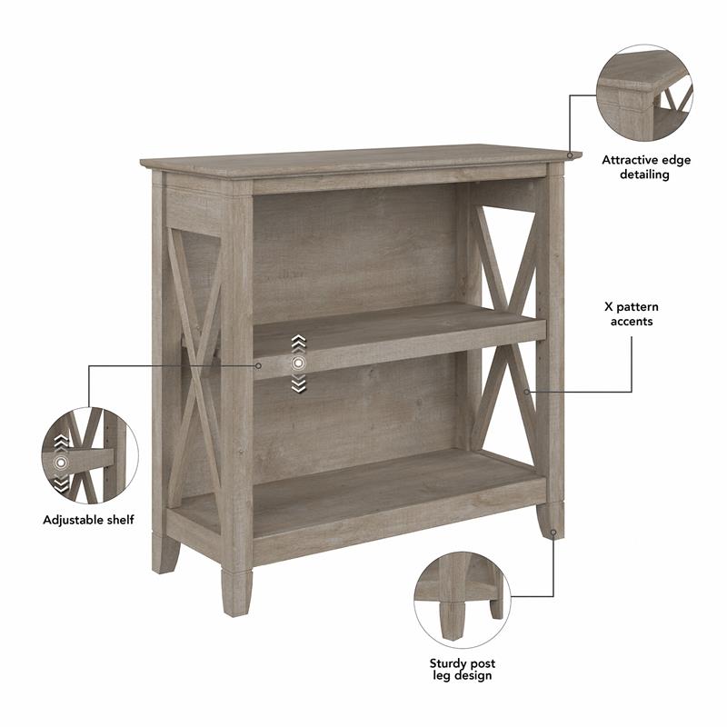 Pemberly Row Small 2 Shelf Bookcase in Washed Gray - Engineered Wood