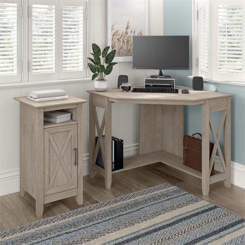 Pemberly Row Small Corner Desk in Washed Gray - Engineered Wood
