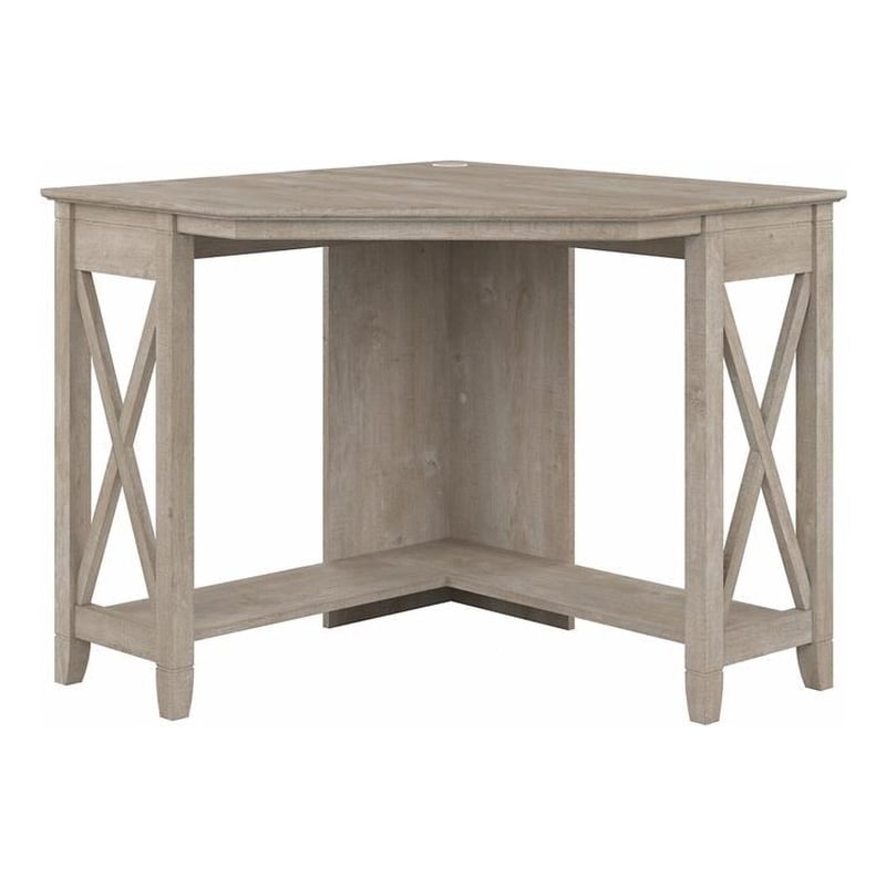 Pemberly Row Small Corner Desk in Washed Gray - Engineered Wood