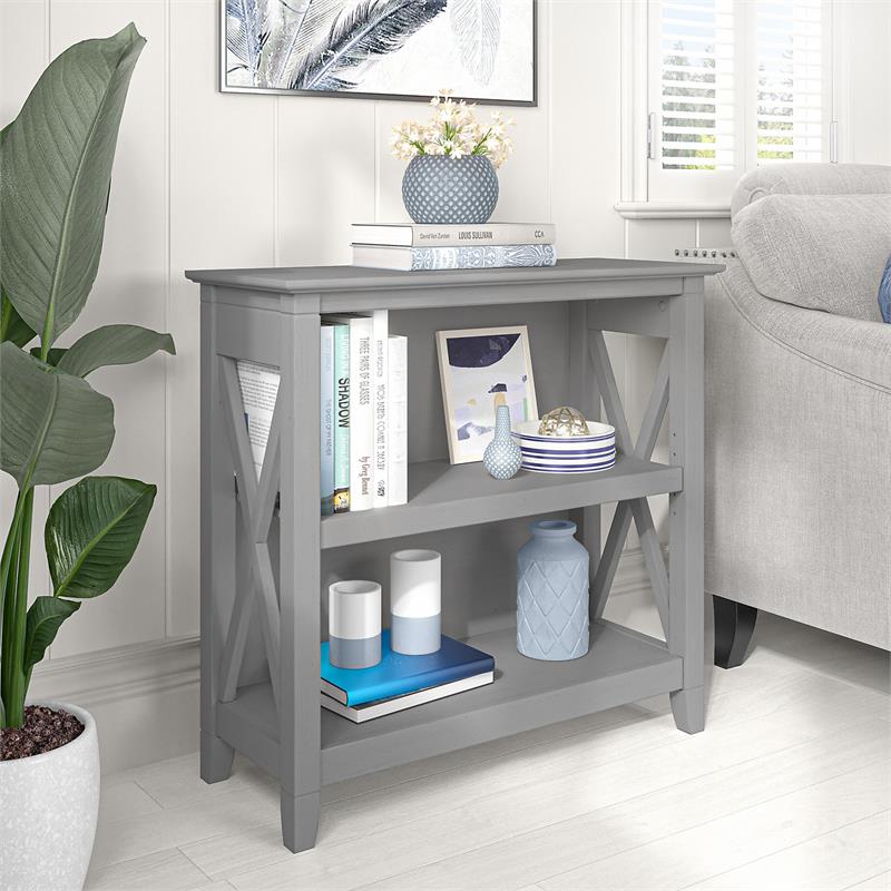 Pemberly Row Small 2 Shelf Bookcase in Cape Cod Gray - Engineered Wood