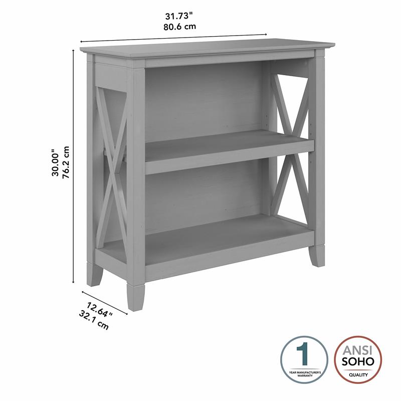 Pemberly Row Small 2 Shelf Bookcase in Cape Cod Gray - Engineered Wood