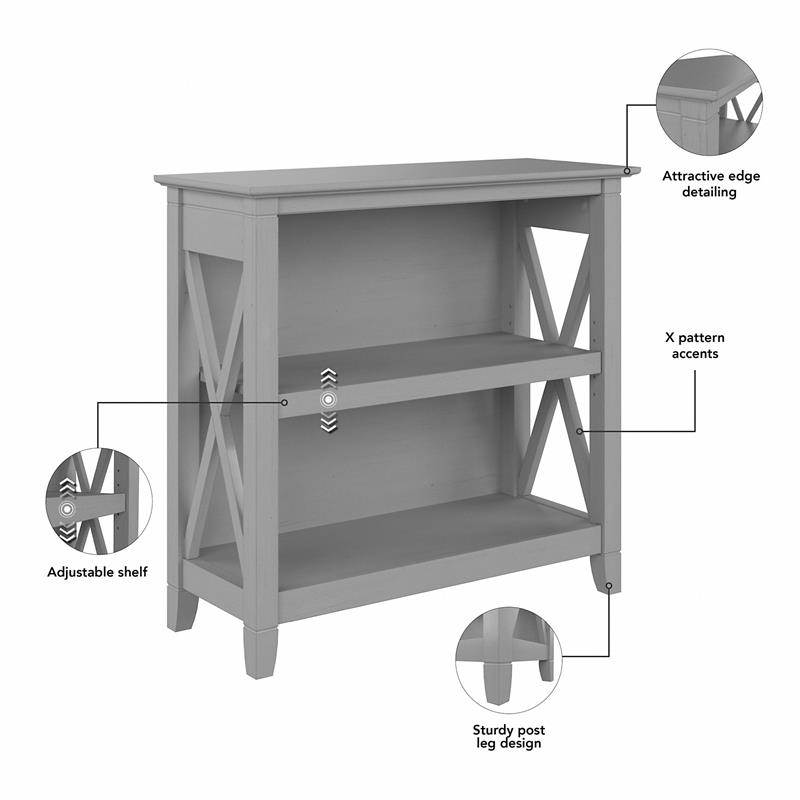 Pemberly Row Small 2 Shelf Bookcase in Cape Cod Gray - Engineered Wood