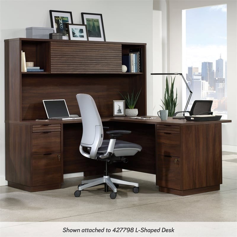 Pemberly Row Contemporary Engineered Wood Desk Hutch in Spiced Mahogany