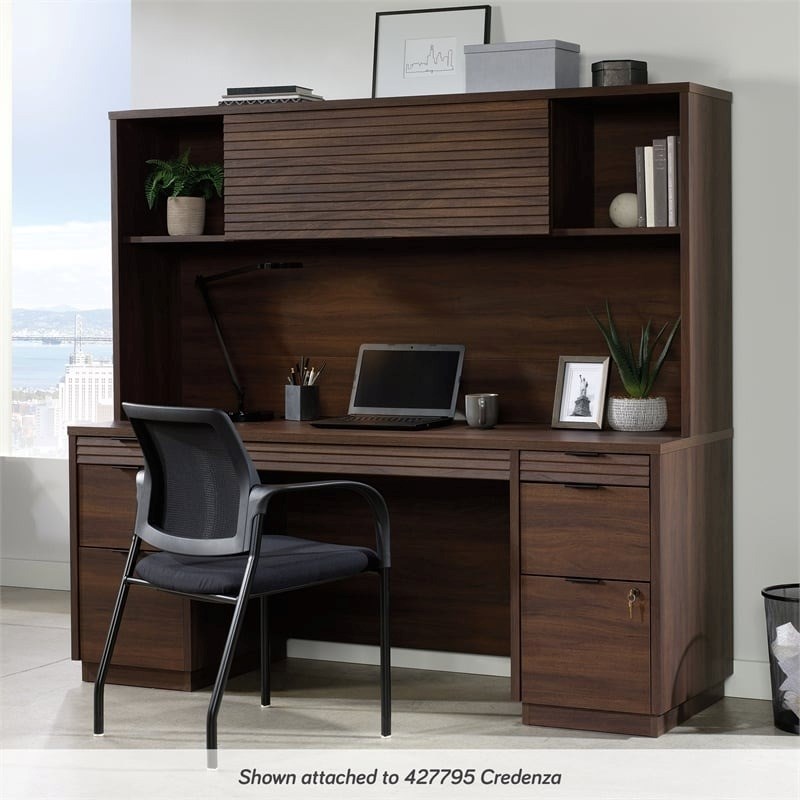 Pemberly Row Contemporary Engineered Wood Desk Hutch in Spiced Mahogany
