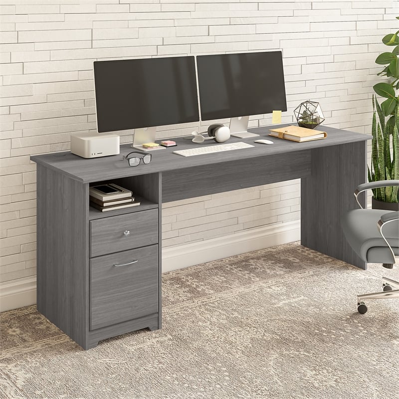 Pemberly Row 72W Computer Desk with Drawers in Modern Gray - Engineered Wood