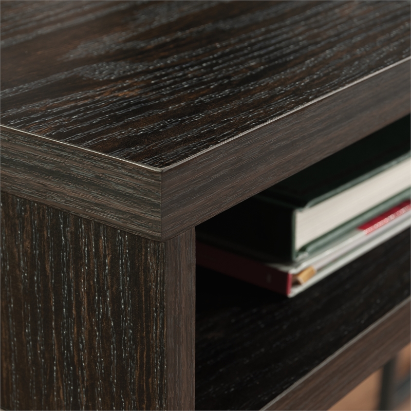 Pemberly Row Contemporary Engineered Wood and Metal L-Desk in Brew Oak