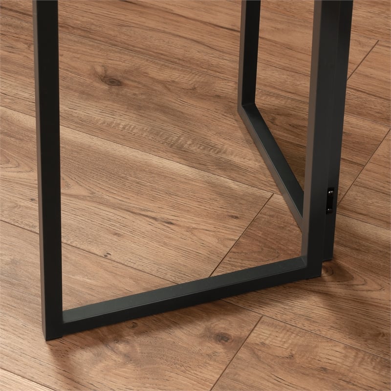 Pemberly Row Contemporary Engineered Wood and Metal L-Desk in Brew Oak