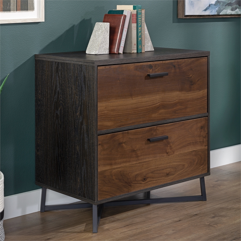 Pemberly Row Contemporary Engineered Wood/Metal Lateral File in Brew Oak