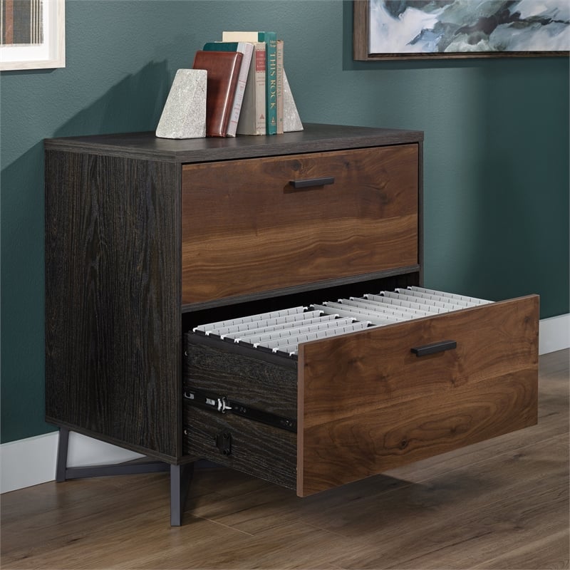 Pemberly Row Contemporary Engineered Wood/Metal Lateral File in Brew Oak