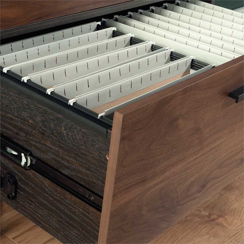 Pemberly Row Contemporary Engineered Wood/Metal Lateral File in Brew Oak