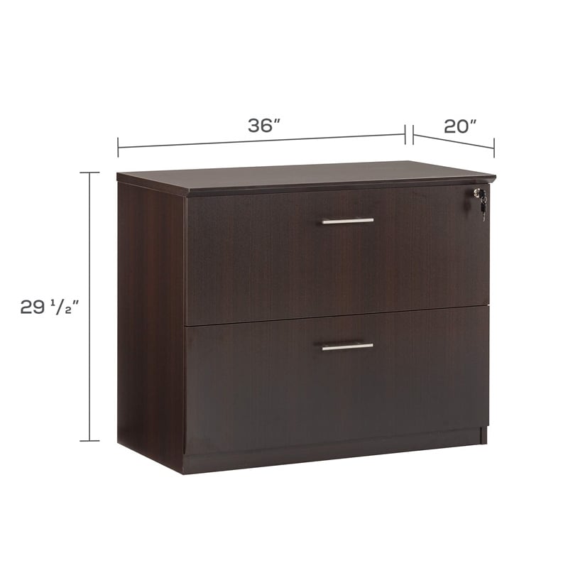 Pemberly Row Contemporary 2 Drawer Lateral Filing Cabinet in Mocha