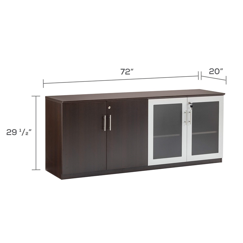 Pemberly Row Low Wall Cabinet with Doors (Wood-Glass Door) in Mocha