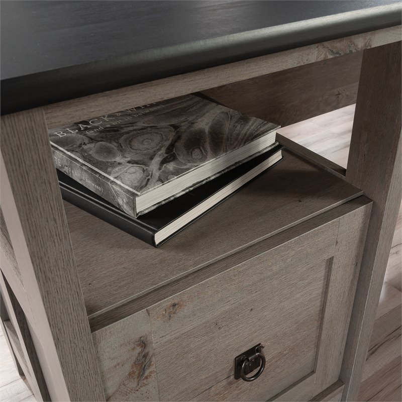 Pemberly Row Engineered Wood L-Shaped Computer Desk in Mystic Oak