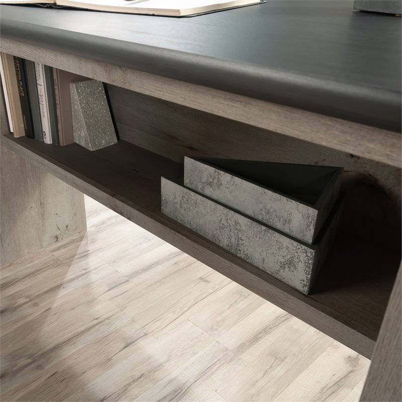 Pemberly Row Engineered Wood L-Shaped Computer Desk in Mystic Oak